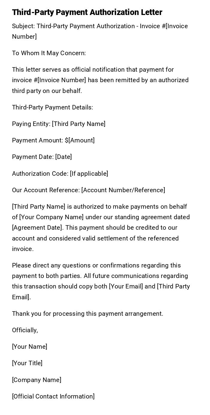 Third-Party Payment Authorization Letter