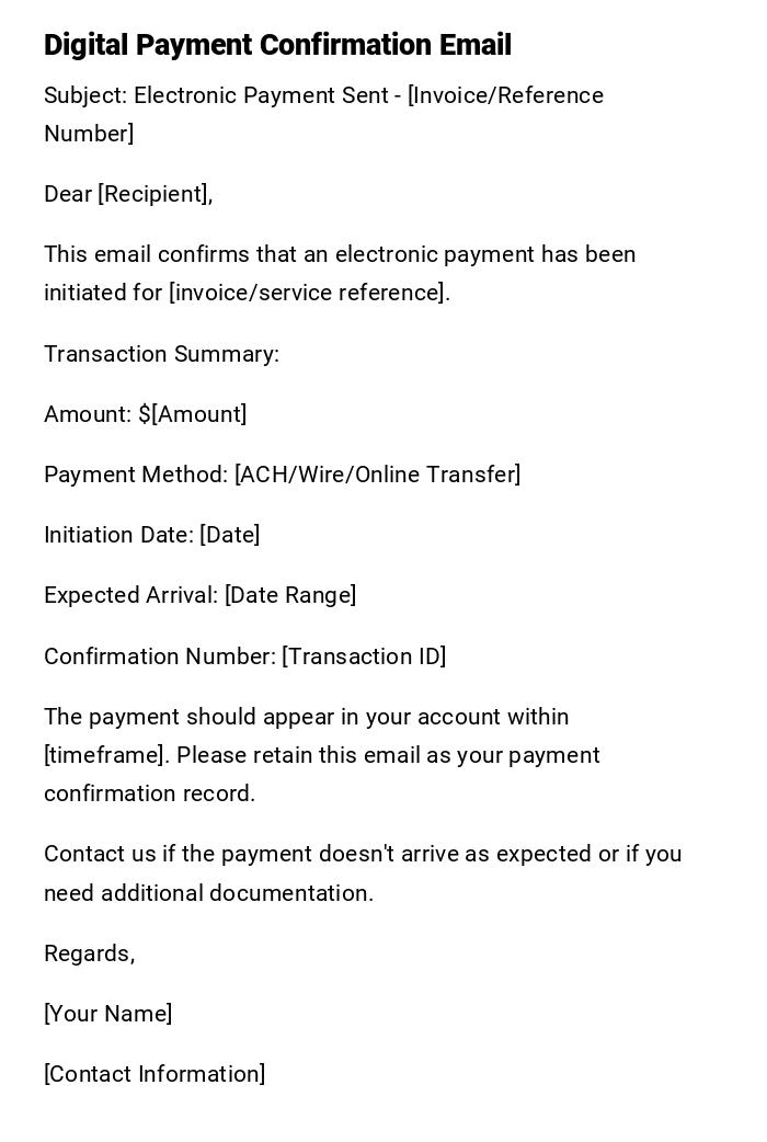 Digital Payment Confirmation Email