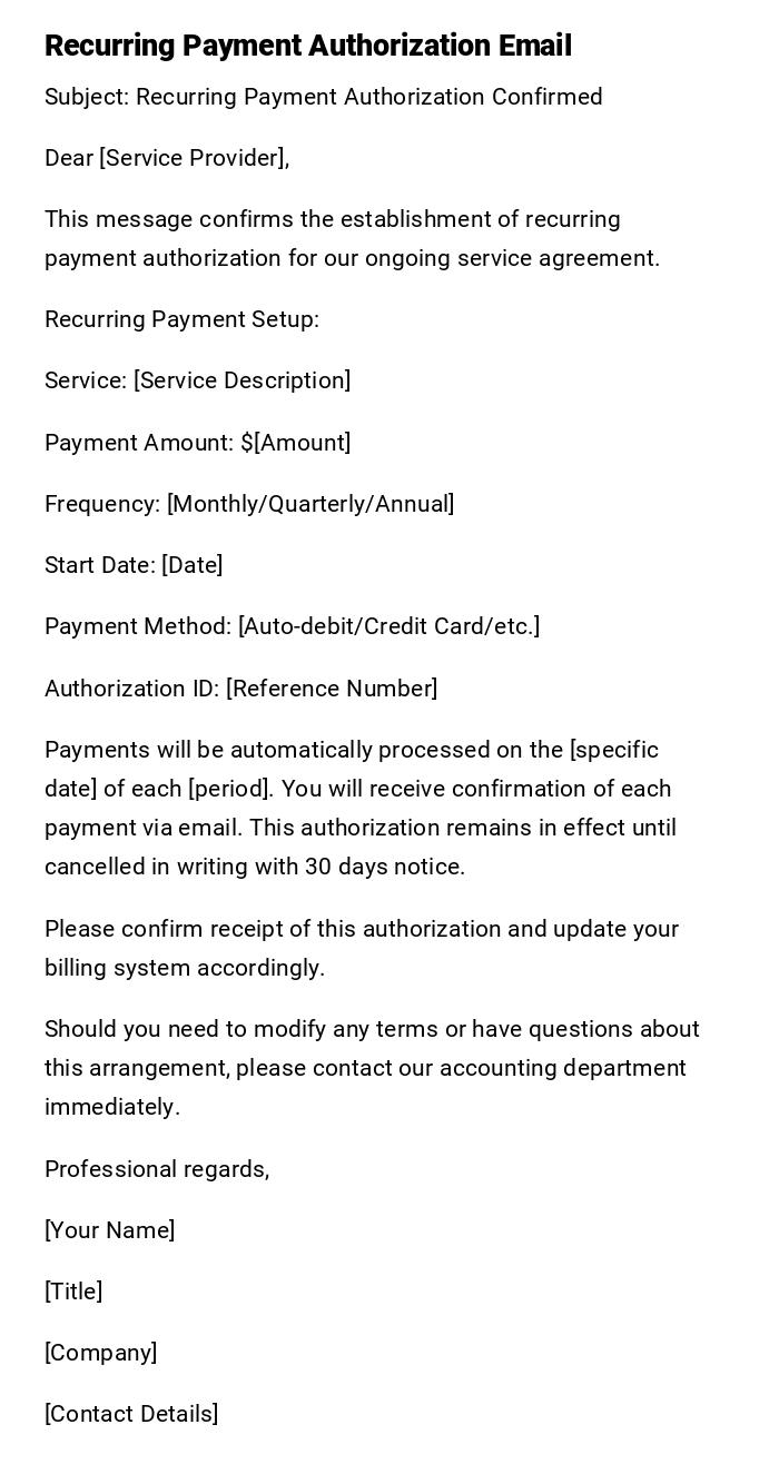 Recurring Payment Authorization Email