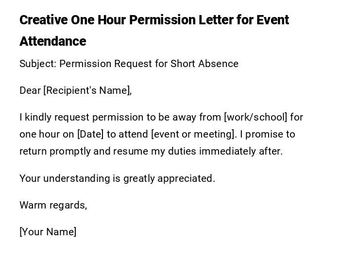 Creative One Hour Permission Letter for Event Attendance
