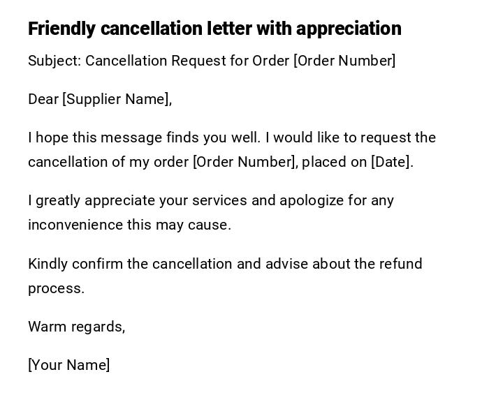 Friendly cancellation letter with appreciation