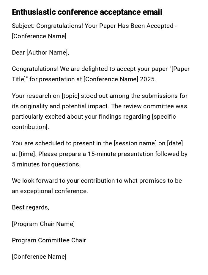 Enthusiastic conference acceptance email