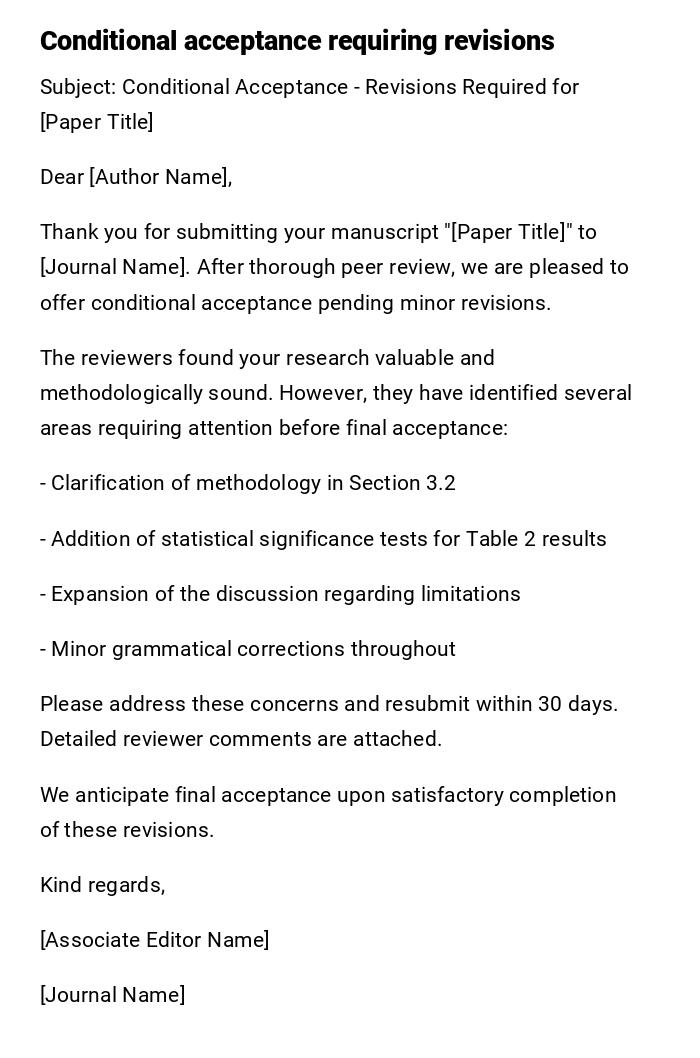 Conditional acceptance requiring revisions