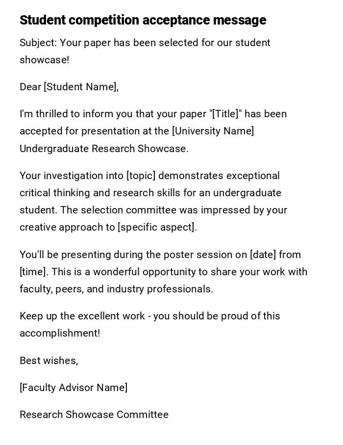 Student competition acceptance message