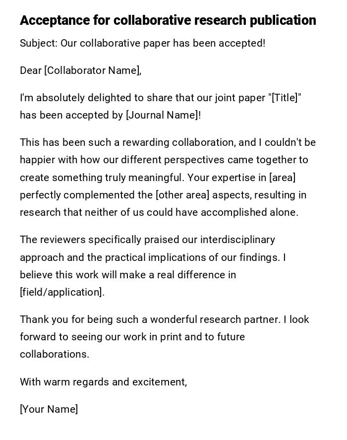 Acceptance for collaborative research publication