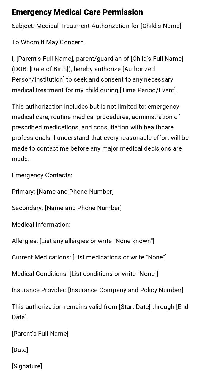 Emergency Medical Care Permission