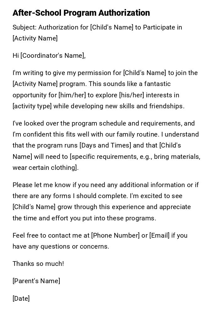 After-School Program Authorization