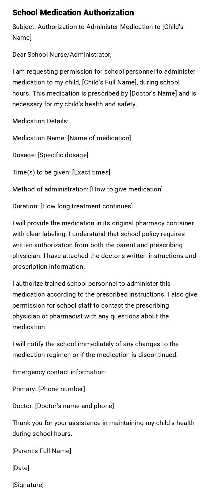 School Medication Authorization