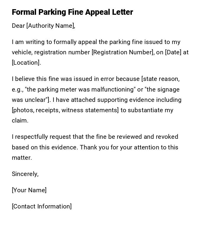Formal Parking Fine Appeal Letter