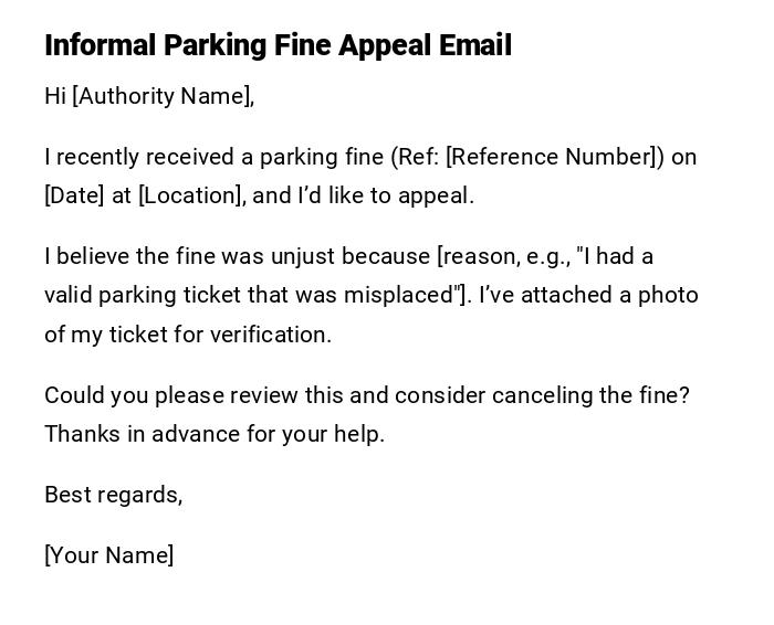 Informal Parking Fine Appeal Email