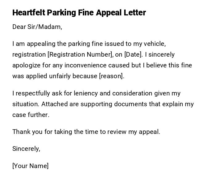 Heartfelt Parking Fine Appeal Letter