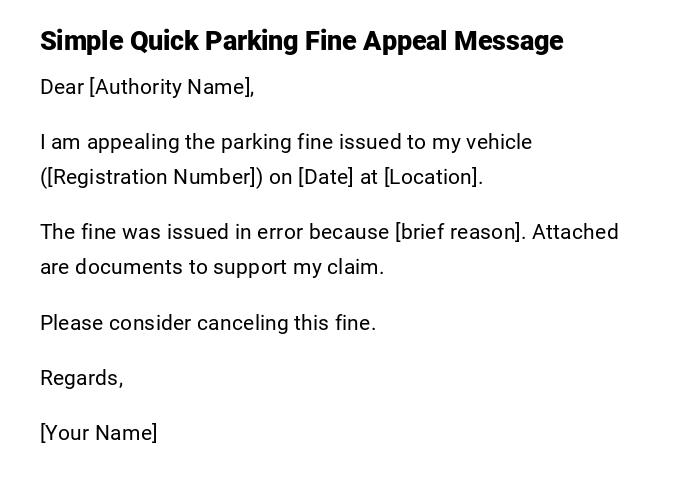 Simple Quick Parking Fine Appeal Message