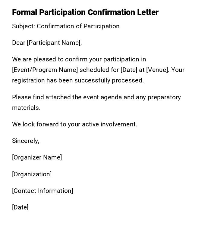 Formal Participation Confirmation Letter