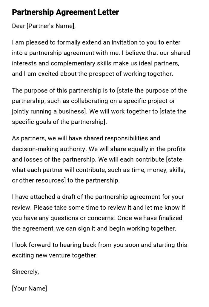 Partnership Agreement Letter