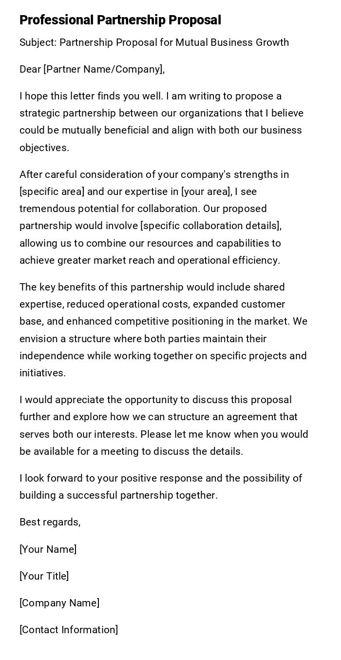 Professional Partnership Proposal