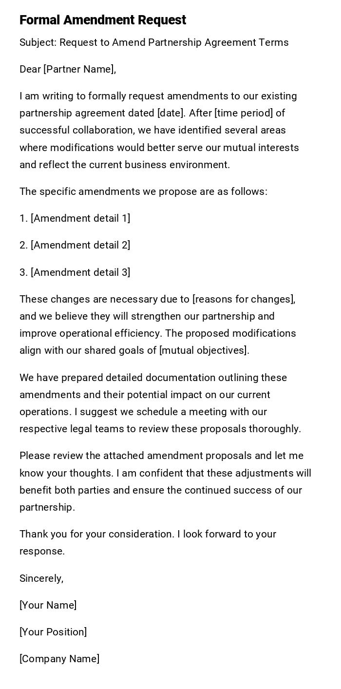 Formal Amendment Request