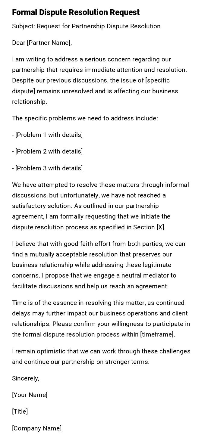 Formal Dispute Resolution Request