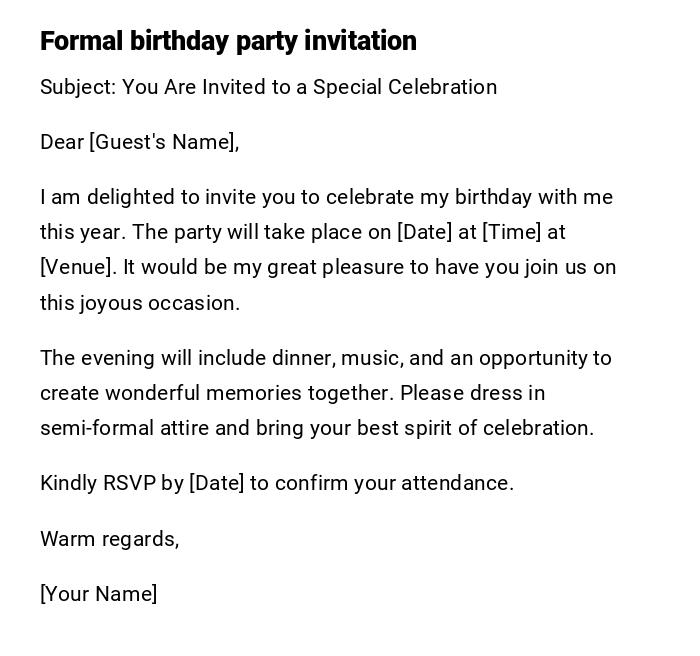 Formal birthday party invitation