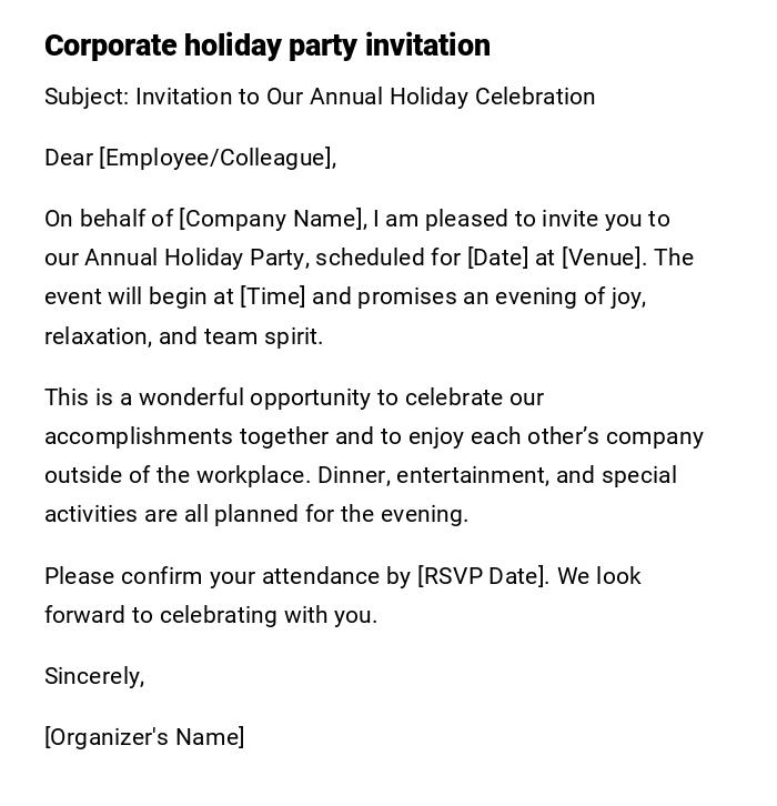 Corporate holiday party invitation