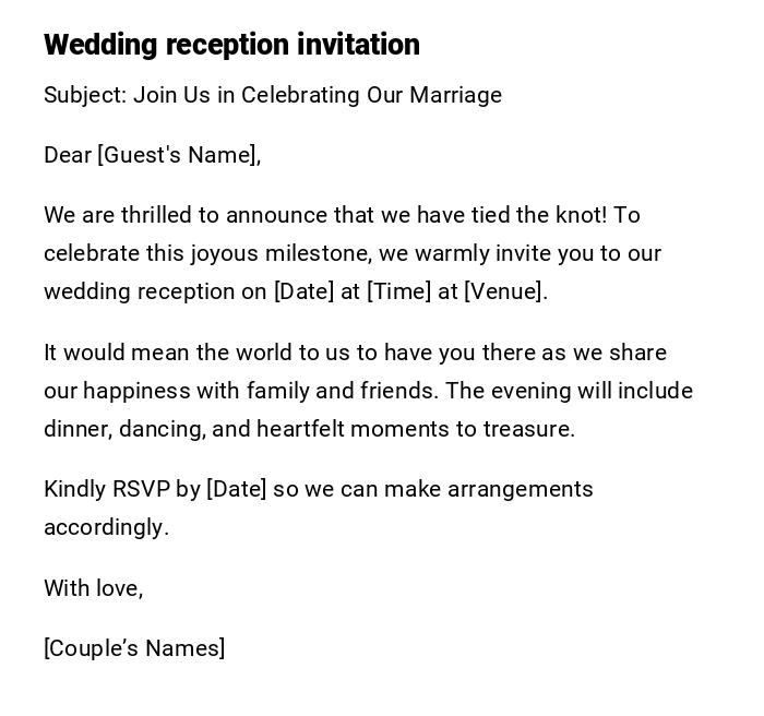 Wedding reception invitation