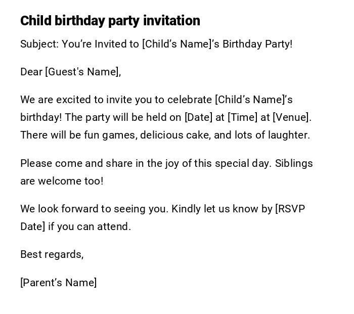 Child birthday party invitation