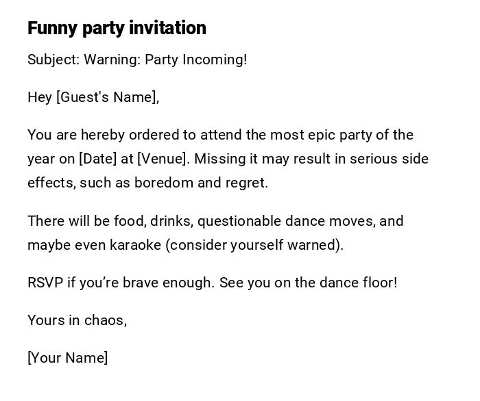 Funny party invitation