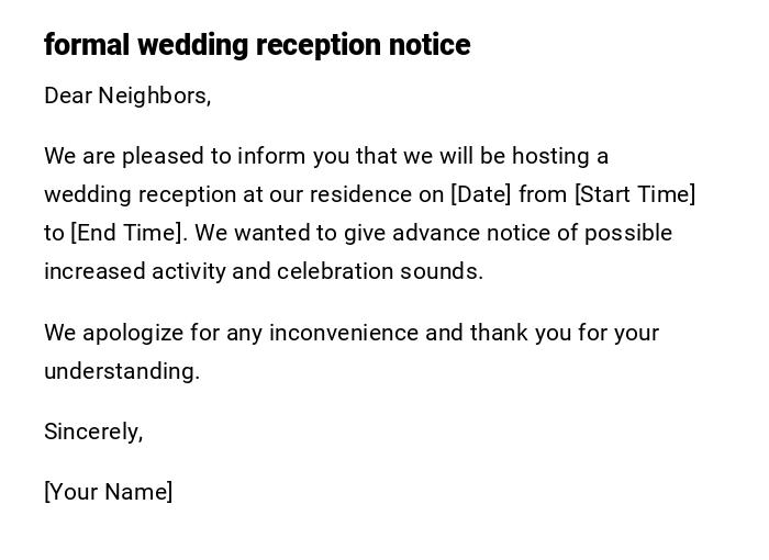 formal wedding reception notice