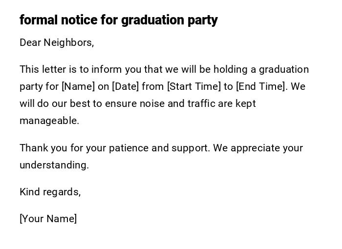 formal notice for graduation party