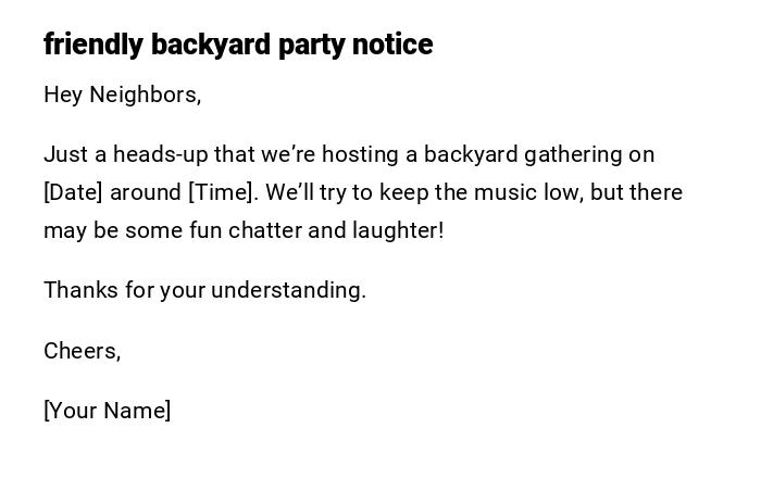 friendly backyard party notice