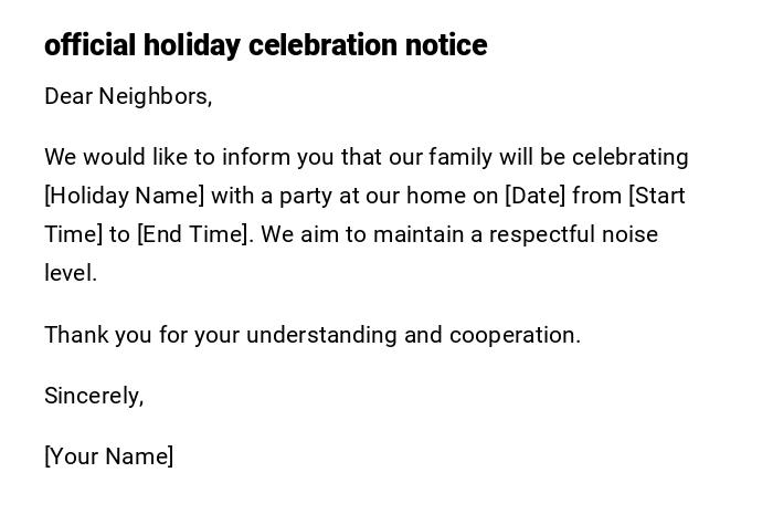official holiday celebration notice