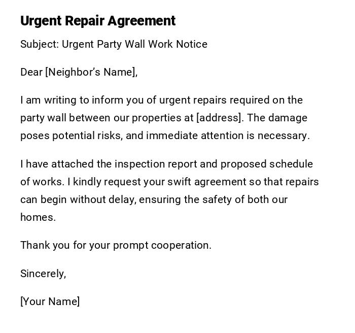Urgent Repair Agreement