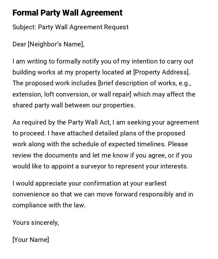 Formal Party Wall Agreement