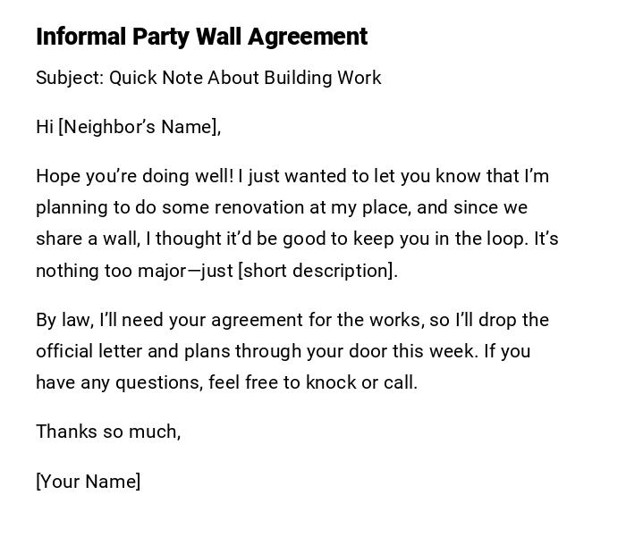 Informal Party Wall Agreement
