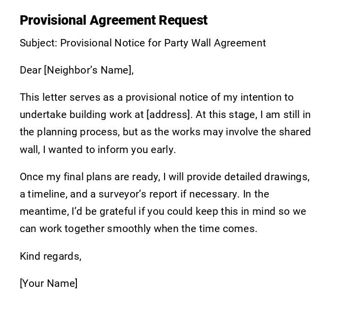 Provisional Agreement Request