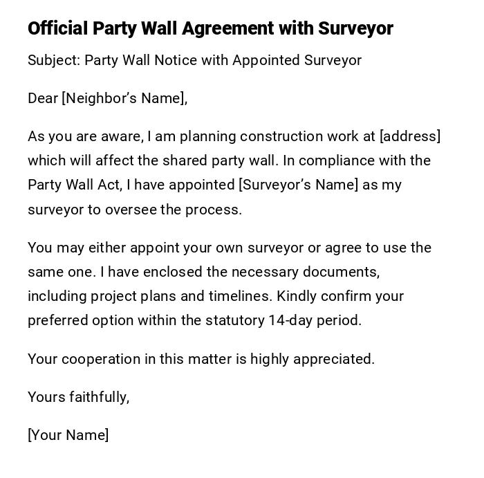 Official Party Wall Agreement with Surveyor