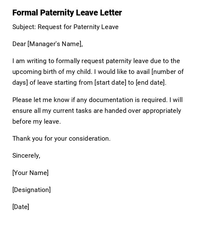 Formal Paternity Leave Letter Formal Paternity Leave Letter