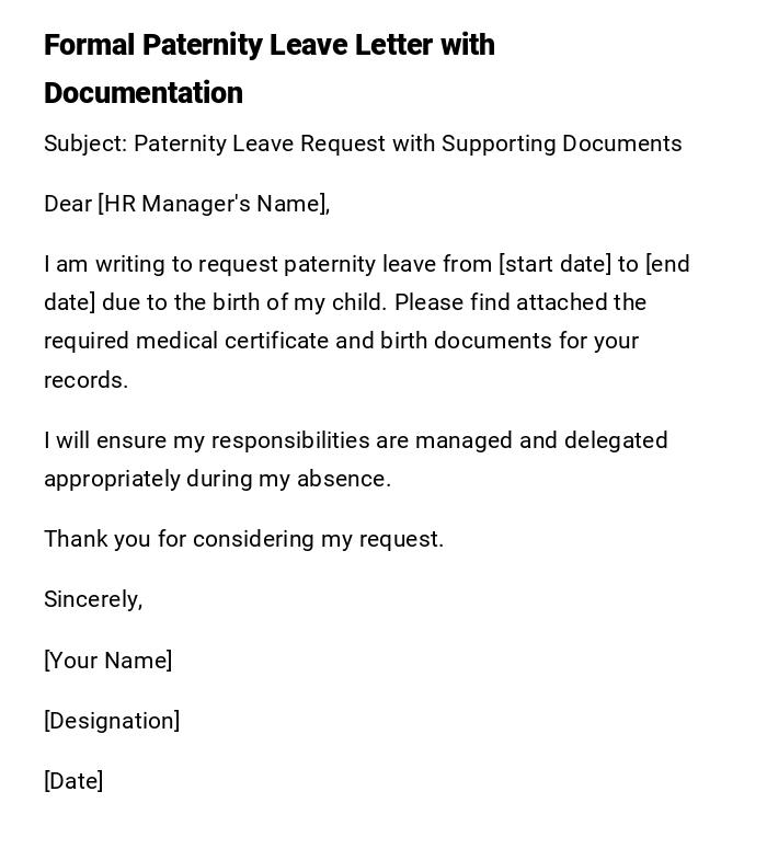 Formal Paternity Leave Letter with Documentation Formal Paternity Leave Letter with Documentation