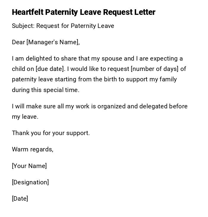 Heartfelt Paternity Leave Request Letter Heartfelt Paternity Leave Request Letter