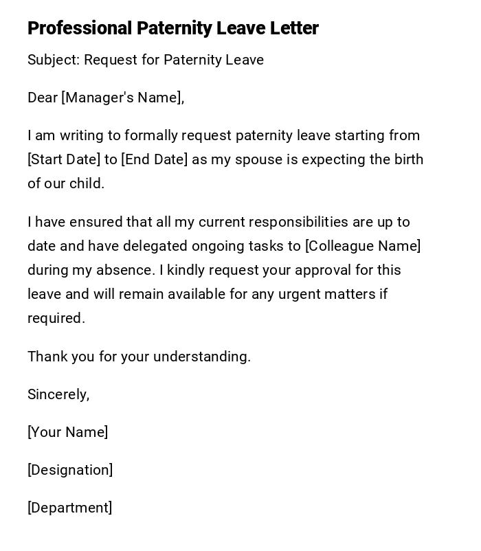 Professional Paternity Leave Letter
