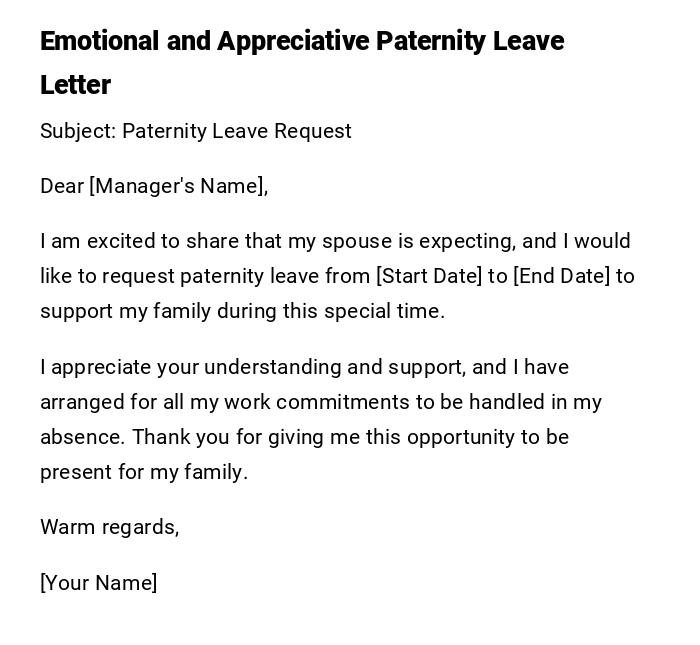 Emotional and Appreciative Paternity Leave Letter