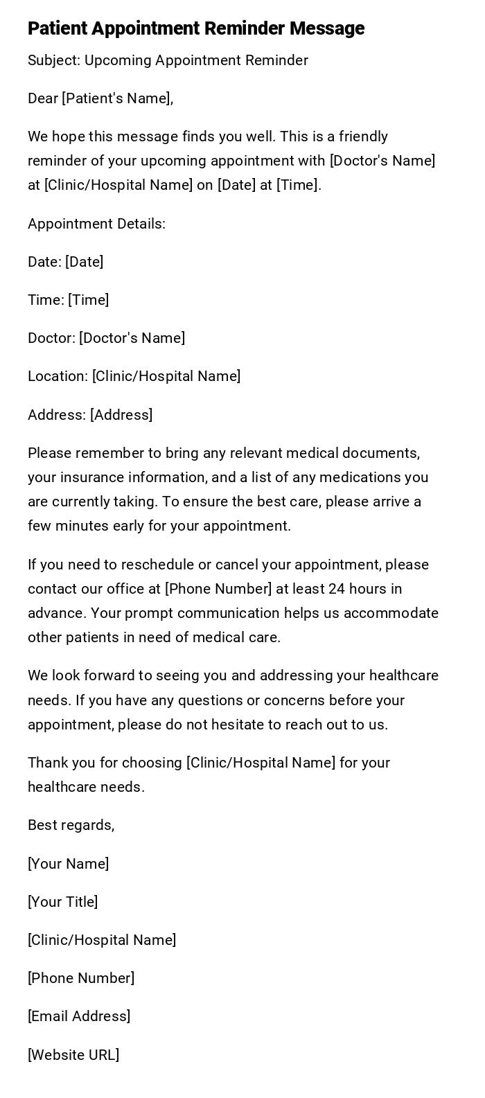 Patient Appointment Reminder Message