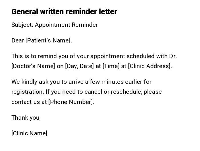 General written reminder letter