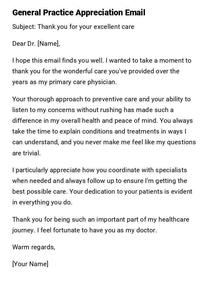General Practice Appreciation Email