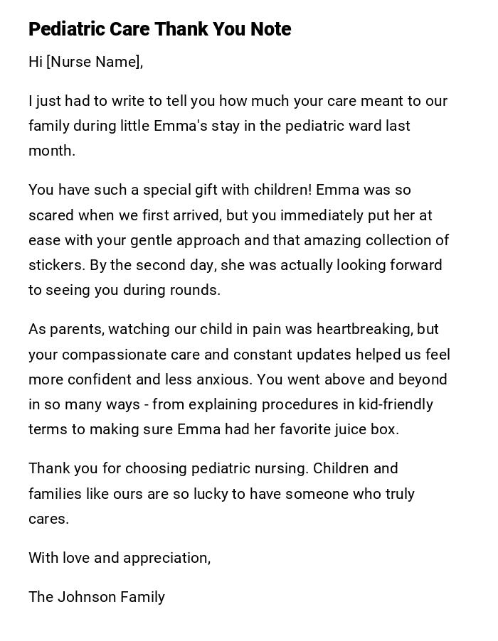 Pediatric Care Thank You Note