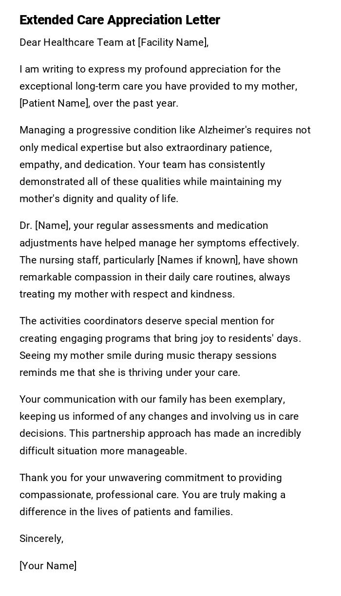 Extended Care Appreciation Letter