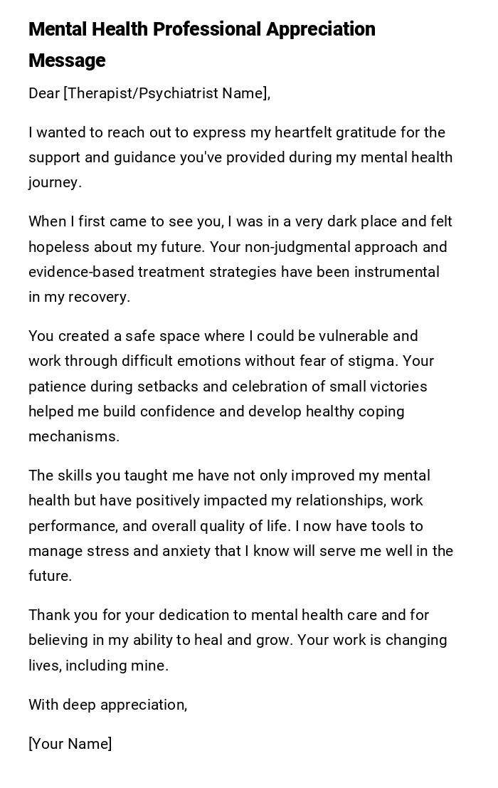 Mental Health Professional Appreciation Message