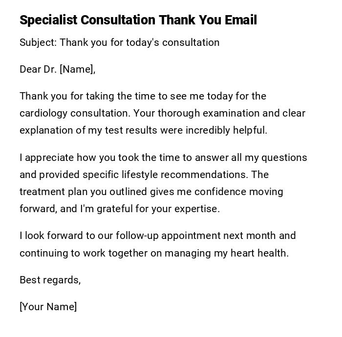 Specialist Consultation Thank You Email