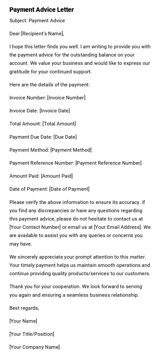 Payment Advice Letter