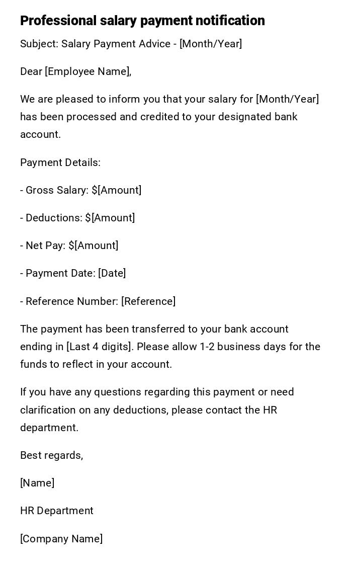 Professional salary payment notification