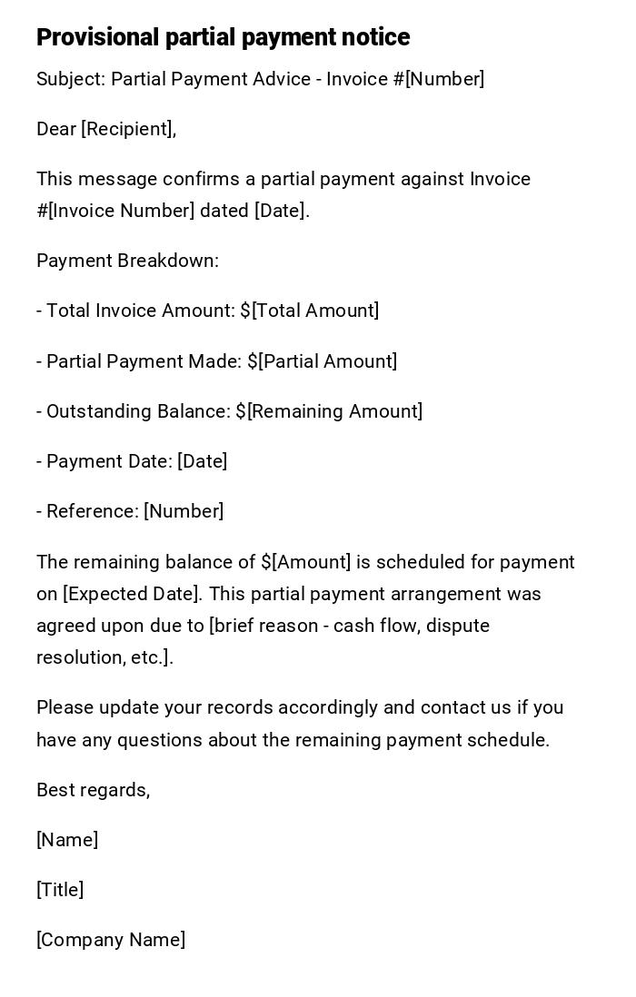 Provisional partial payment notice
